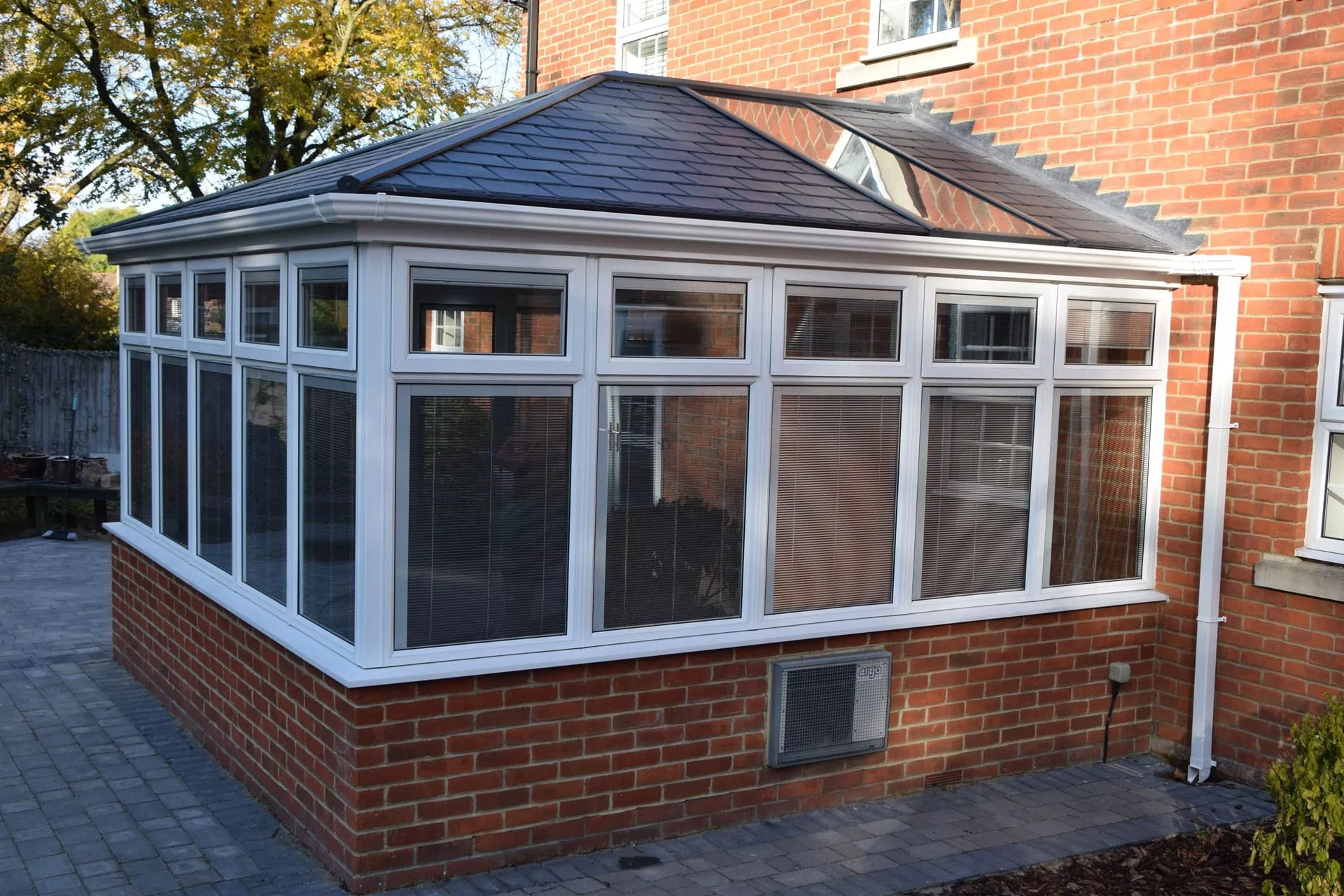Tiled conservatory roof on a completed extension