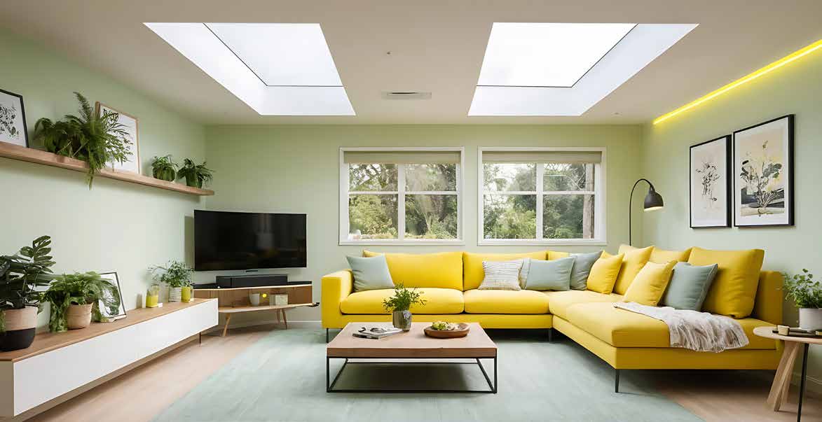 Two Stratus flat skylights bringing daylight into a living room